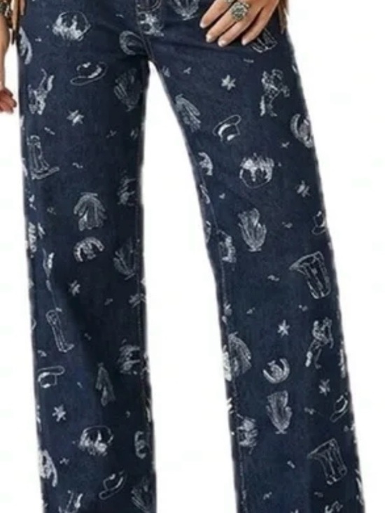 Cali1850 Denim - NWOTCali 1850 Straight Leg Jeans Women 7/28 Blue Western Cowboy Print High Rise